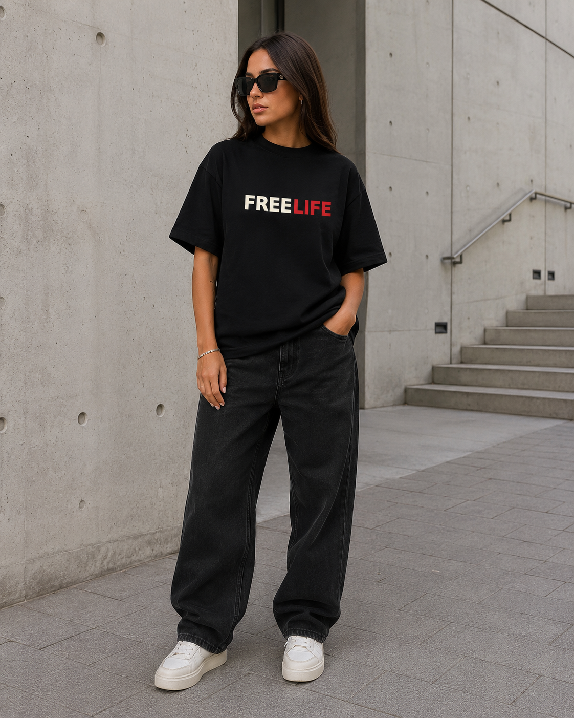 Free Life Signature Tee – Damen Streetwear T-Shirt