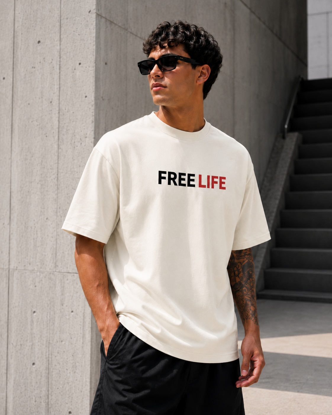 Free Life Signature Tee Cream – Herren Streetwear T-Shirt